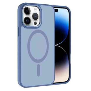 For iPhone 14 Pro Max Kalebol Metal Lens Frame MagSafe Frosted PC Phone Case(Sierra Blue)