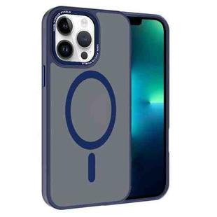 For iPhone 13 Pro Max Kalebol Metal Lens Frame MagSafe Frosted PC Phone Case(Navy Blue)