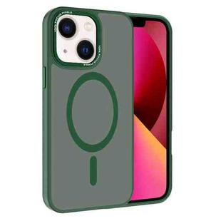 For iPhone 13 Kalebol Metal Lens Frame MagSafe Frosted PC Phone Case(Dark Green)