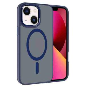 For iPhone 13 Kalebol Metal Lens Frame MagSafe Frosted PC Phone Case(Navy Blue)