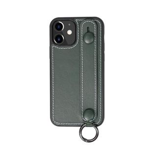 For iPhone 11 Top Layer Cowhide Shockproof Protective Case with Wrist Strap Bracket(Green)