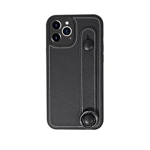 For iPhone 11 Pro Max Top Layer Cowhide Shockproof Protective Case with Wrist Strap Bracket(Black)
