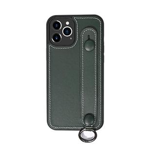 For iPhone 11 Pro Max Top Layer Cowhide Shockproof Protective Case with Wrist Strap Bracket(Green)