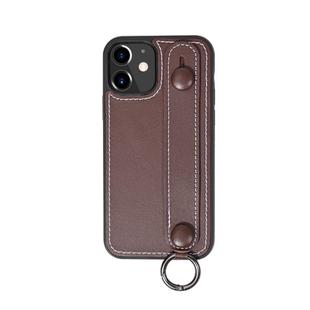 For iPhone 12 mini Top Layer Cowhide Shockproof Protective Case with Wrist Strap Bracket(Coffee)