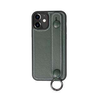 For iPhone 12 mini Top Layer Cowhide Shockproof Protective Case with Wrist Strap Bracket(Green)
