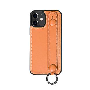 For iPhone 12 mini Top Layer Cowhide Shockproof Protective Case with Wrist Strap Bracket(Brown)