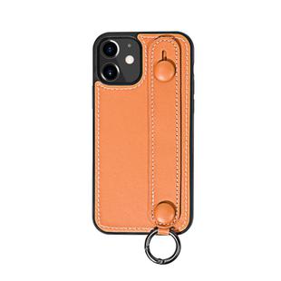 For iPhone 12 / 12 Pro Top Layer Cowhide Shockproof Protective Case with Wrist Strap Bracket(Brown)