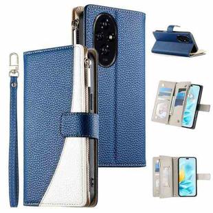 For Honor 200 Stitching Multi-card Zipper Wallet Leather Phone Case with Short Strap(Dark Blue)
