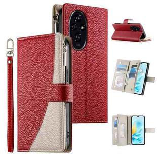 For Honor 200 Stitching Multi-card Zipper Wallet Leather Phone Case with Short Strap(Red)