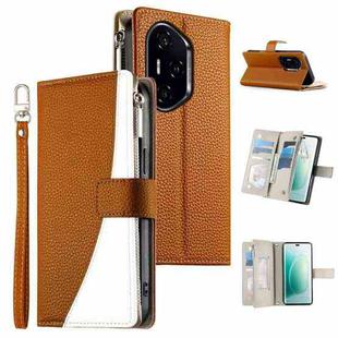 For Honor 300 Pro / Honor 300 Ultra Stitching Multi-card Zipper Wallet Leather Phone Case with Short Strap(Brown)