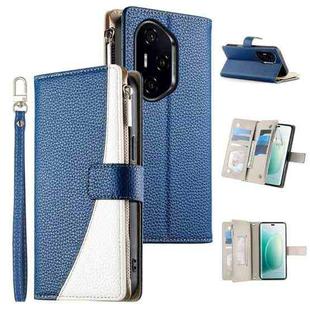 For Honor 300 Pro / Honor 300 Ultra Stitching Multi-card Zipper Wallet Leather Phone Case with Short Strap(Dark Blue)