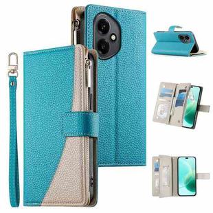 For Honor 400 Global 156.5mm Stitching Multi-card Zipper Wallet Leather Phone Case with Short Strap(Blue)