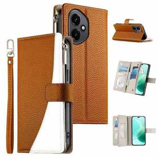 For Honor 400 Global 156.5mm Stitching Multi-card Zipper Wallet Leather Phone Case with Short Strap(Brown)