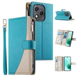 For Honor 400 Lite Global Stitching Multi-card Zipper Wallet Leather Phone Case with Short Strap(Blue)