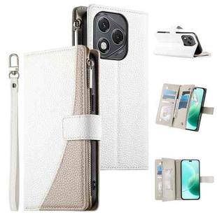 For Honor 400 Lite Global Stitching Multi-card Zipper Wallet Leather Phone Case with Short Strap(White)