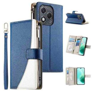 For Honor 400 Lite Global Stitching Multi-card Zipper Wallet Leather Phone Case with Short Strap(Dark Blue)