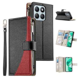 For Honor X8b Stitching Multi-card Zipper Wallet Leather Phone Case with Short Strap(Black)