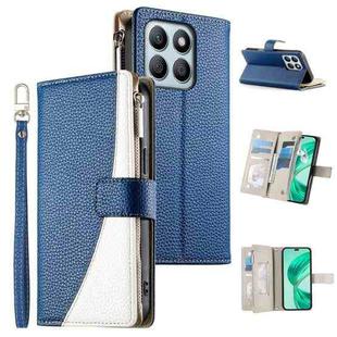 For Honor X8b Stitching Multi-card Zipper Wallet Leather Phone Case with Short Strap(Dark Blue)