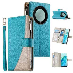 For Honor X9a / X40 / Magic5 Lite Stitching Multi-card Zipper Wallet Leather Phone Case with Short Strap(Blue)