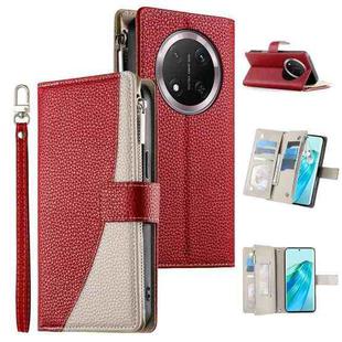 For Honor X9c / Magic7 Lite Stitching Multi-card Zipper Wallet Leather Phone Case with Short Strap(Red)