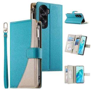 For Honor X50i / Honor 90 Lite Stitching Multi-card Zipper Wallet Leather Phone Case with Short Strap(Blue)