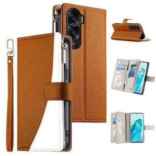 For Honor X50i / Honor 90 Lite Stitching Multi-card Zipper Wallet Leather Phone Case with Short Strap(Brown)