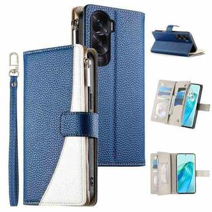 For Honor X50i / Honor 90 Lite Stitching Multi-card Zipper Wallet Leather Phone Case with Short Strap(Dark Blue)