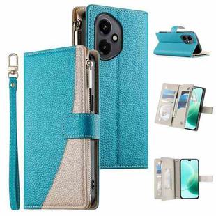 For Honor 400 Pro Global 160.8mm Stitching Multi-card Zipper Wallet Leather Phone Case with Short Strap(Blue)
