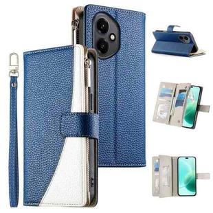 For Honor 400 Pro Global 160.8mm Stitching Multi-card Zipper Wallet Leather Phone Case with Short Strap(Dark Blue)