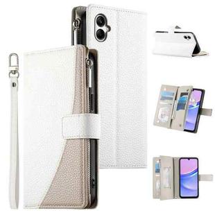 For Samsung Galaxy A05 Stitching Multi-card Zipper Wallet Leather Phone Case with Short Strap(White)