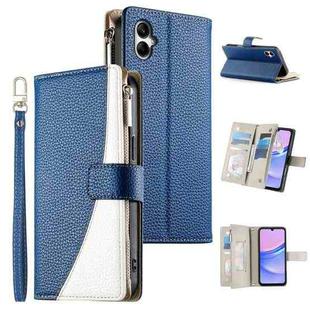 For Samsung Galaxy A05 Stitching Multi-card Zipper Wallet Leather Phone Case with Short Strap(Dark Blue)
