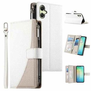 For Samsung Galaxy A06 4G / 5G / A07 4G Stitching Multi-card Zipper Wallet Leather Phone Case with Short Strap(White)