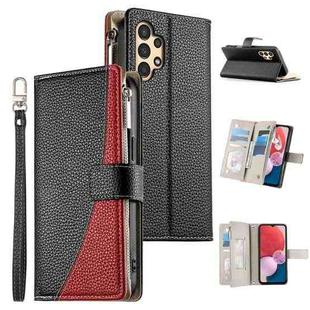 For Samsung Galaxy A13 4G / 5G / A04 / A04s Stitching Multi-card Zipper Wallet Leather Phone Case with Short Strap(Black)