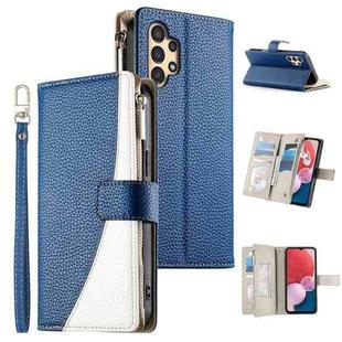 For Samsung Galaxy A13 4G / 5G / A04 / A04s Stitching Multi-card Zipper Wallet Leather Phone Case with Short Strap(Dark Blue)