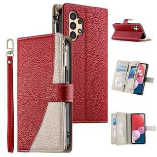 For Samsung Galaxy A13 4G / 5G / A04 / A04s Stitching Multi-card Zipper Wallet Leather Phone Case with Short Strap(Red)