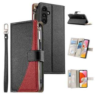 For Samsung Galaxy A14 4G / 5G Stitching Multi-card Zipper Wallet Leather Phone Case with Short Strap(Black)