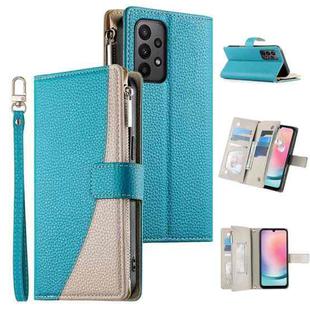 For Samsung Galaxy A23 4G / 5G / M13 4G / M23 Stitching Multi-card Zipper Wallet Leather Phone Case with Short Strap(Blue)