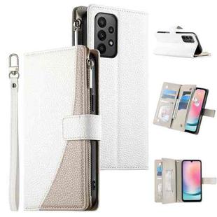 For Samsung Galaxy A23 4G / 5G / M13 4G / M23 Stitching Multi-card Zipper Wallet Leather Phone Case with Short Strap(White)