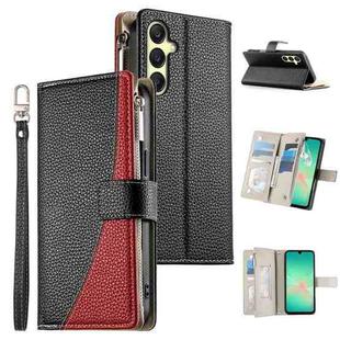 For Samsung Galaxy A26 5G / A16 / A17 4G Stitching Multi-card Zipper Wallet Leather Phone Case with Short Strap(Black)
