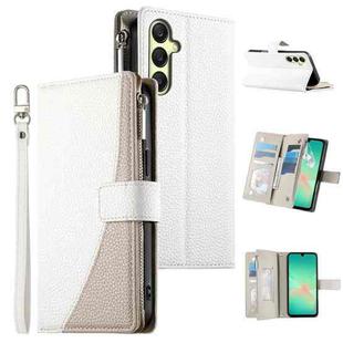 For Samsung Galaxy A26 5G / A16 / A17 4G Stitching Multi-card Zipper Wallet Leather Phone Case with Short Strap(White)