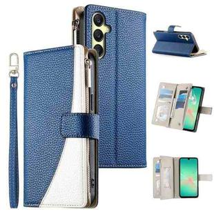 For Samsung Galaxy A26 5G / A16 / A17 4G Stitching Multi-card Zipper Wallet Leather Phone Case with Short Strap(Dark Blue)