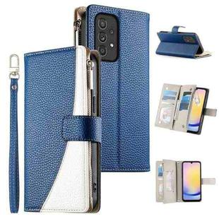 For Samsung Galaxy A33 5G Stitching Multi-card Zipper Wallet Leather Phone Case with Short Strap(Dark Blue)