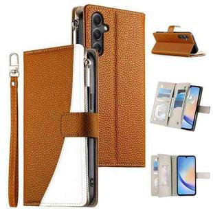 For Samsung Galaxy A34 5G Stitching Multi-card Zipper Wallet Leather Phone Case with Short Strap(Brown)