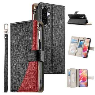 For Samsung Galaxy A36 5G Stitching Multi-card Zipper Wallet Leather Phone Case with Short Strap(Black)