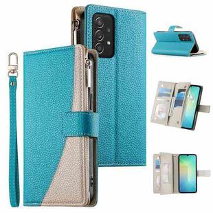 For Samsung Galaxy A52 4G / 5G / A52s 5G Stitching Multi-card Zipper Wallet Leather Phone Case with Short Strap(Blue)