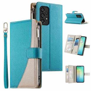 For Samsung Galaxy A53 5G Stitching Multi-card Zipper Wallet Leather Phone Case with Short Strap(Blue)
