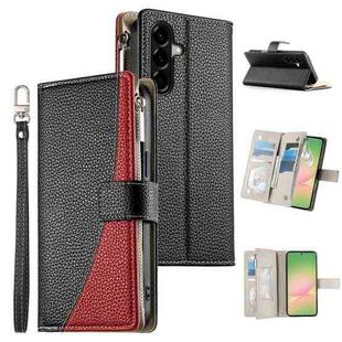 For Samsung Galaxy A56 5G Stitching Multi-card Zipper Wallet Leather Phone Case with Short Strap(Black)