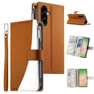 For Samsung Galaxy A56 5G Stitching Multi-card Zipper Wallet Leather Phone Case with Short Strap(Brown)