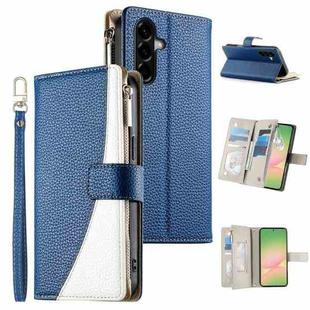 For Samsung Galaxy A56 5G Stitching Multi-card Zipper Wallet Leather Phone Case with Short Strap(Dark Blue)