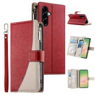 For Samsung Galaxy A56 5G Stitching Multi-card Zipper Wallet Leather Phone Case with Short Strap(Red)